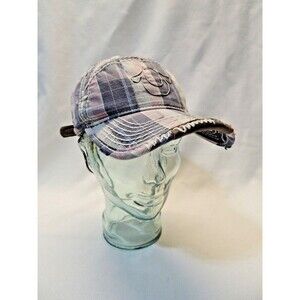 True Religion Pink Blue Madras Cotton Metal Accent Distressed Hat OSFA RARE NWOT